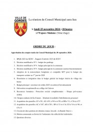 Ordre du jour - Prochain Conseil municipal du 25 novembre 