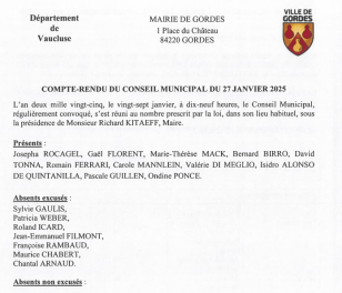 Compte-rendu du conseil municipal du 27 janvier 2025